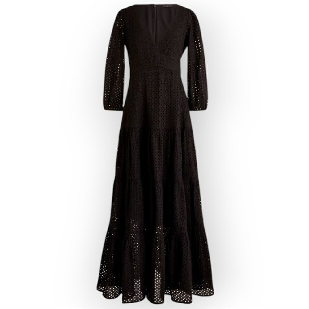 J. Crew Cotton Black Tiered maxi dress in mixed eyelet Size 10